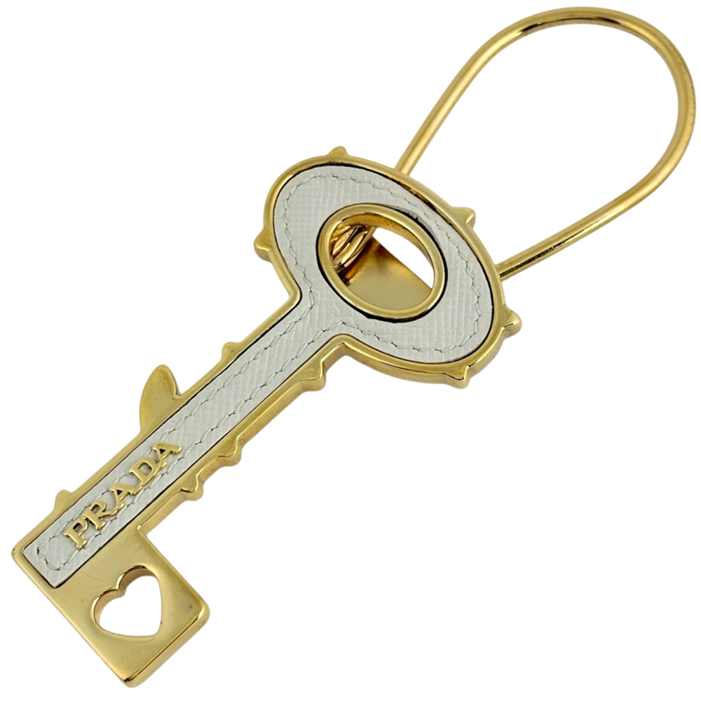 Prada PRADA Keychain Bag Charm Key Shape GP Gold White 1PP051 Women's